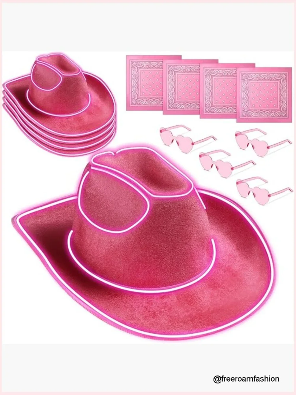 12 LED Cowboy Hat Set with Bandanas & Sunglasses